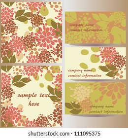 set of vector floral designs: business cards, seamless pattern, beautiful illustration frame