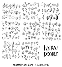Set of vector Floral doodle drawing icon Collection on white background