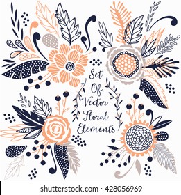 Set Of Vector Floral Elements For Design