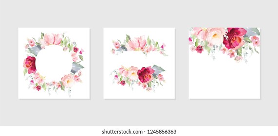 Set vector floral elements   flowers in watercolor style for cards   wedding invitations 