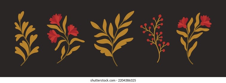 Set of vector floral elements. Hand drawn leaves isolated. Botanical illustration for decoration, print design.