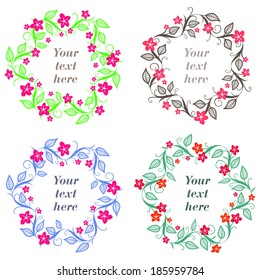 Set of Vector Floral Frames. Cute flowers arranged on a round shapes for wedding invitations and birthday cards