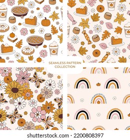 Set of vector floral hand drawn seamless patterns. Cohesive collection of repeating backgrounds, digital papers for fabric, textile, scrapbook, wallpaper design