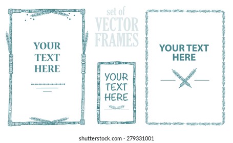 Set of vector floral hand drawn frames. Collection of editable squared frames on white background. Good for book illustration, card design and menu cover.