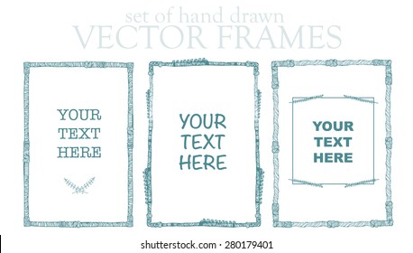 Set of vector floral hand drawn frames. Collection of editable squared frames on white background. Good for book illustration, card design and menu cover.