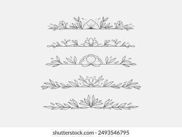 conjunto Vector de hojas florales y línea de flores divisor borde decoración