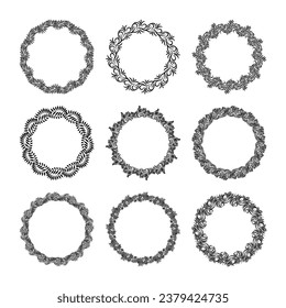 Set of vector floral leaves frame with blank space isolated.