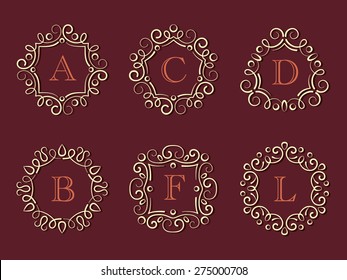 Set of vector floral monogram design template. Elegant lineart logo design. Vintage emblems