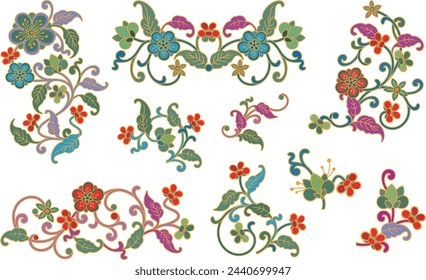 A set of vector floral ornamental designs in traditional Chinese style. Spring and summer decoration concept.