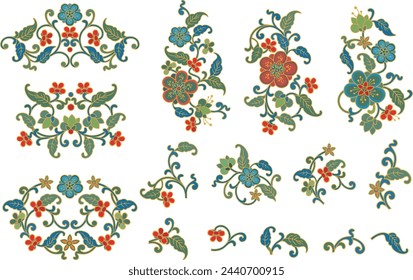 A set of vector floral ornamental designs in traditional Chinese style. Spring and summer decoration concept. Extremely clean ready to cut vector graphics.