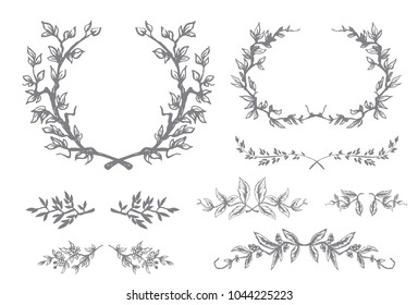 Set of vector floral scroll filigree design for wedding invitation and greeting card.