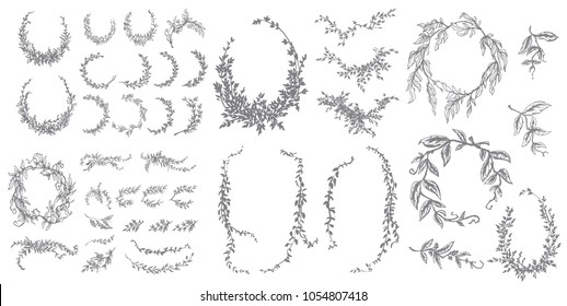 Set Of Vector Floral Scroll Filigree Design For Wedding Invitation And Greeting Card.