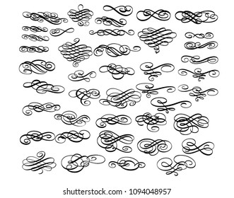 Set of vector floral scroll filigree design for wedding invitation and greeting card.
