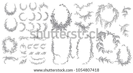 Set of vector floral scroll filigree design for wedding invitation and greeting card.