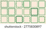 Set of vector floral seamless border patterns from tropical leaves on a beige background. 17 pattern brushes in the brush palette