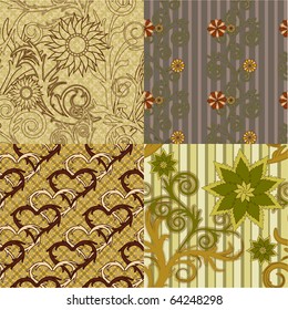 Set of vector floral seamless ornaments