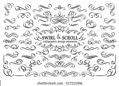 Set vector flourishes. Calligraphic and page decoration design elements. Swirl, scroll and divider.