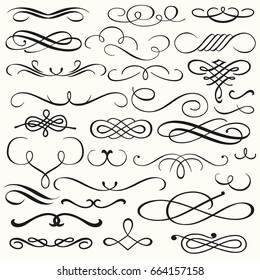 Set vector flourishes. Calligraphic and page decoration design elements. Swirl, scroll and divider.