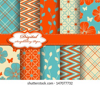 set of vector flower abstract pattern paper for scrapbook 