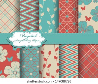 set of vector flower abstract pattern paper for scrapbook 