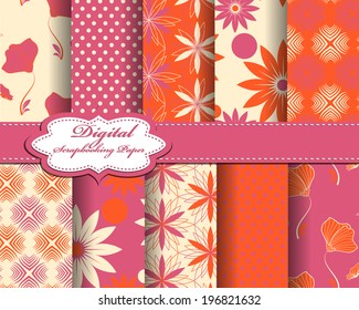 set of vector flower abstract pattern paper for scrapbook