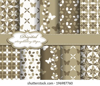 set of vector flower abstract pattern paper with butterfly for scrapbook