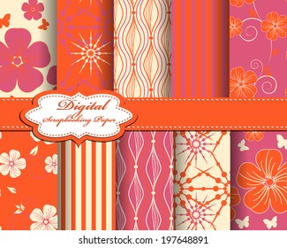 set of vector flower abstract pattern paper with butterfly for scrapbook