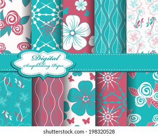 set of vector flower abstract pattern paper for scrapbook