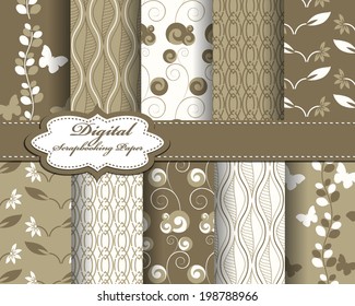 set of vector flower abstract pattern paper with butterfly for scrapbook