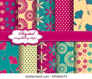 set of vector flower abstract pattern paper for scrapbook