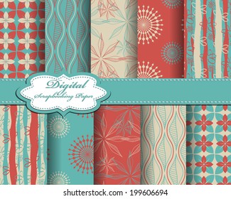 set of vector flower abstract pattern paper for scrapbook