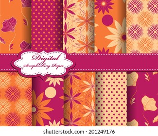 set of vector flower abstract pattern paper with butterfly for scrapbook