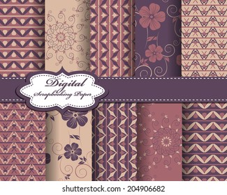 set of vector flower abstract pattern paper for scrapbook