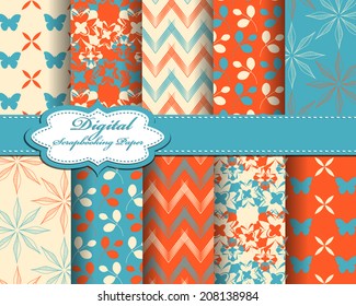 set of vector flower abstract pattern paper for scrapbook