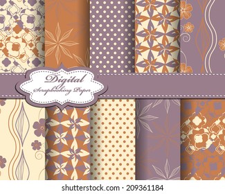 set of vector flower abstract pattern paper for scrapbook