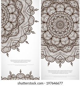 Set of vector flower banners with ethnic pattern. Abstract tribal ethnic background.