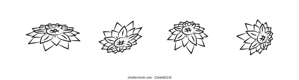 Set of vector flower icons. Collection of flowers from different perspectives.