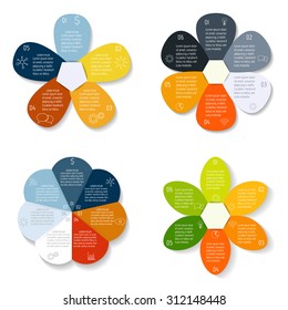 Set of vector flower infographics banner templates. Sequence banners collection with options. Progress banner template with thin linear icons. Business infographic design elements EPS10.