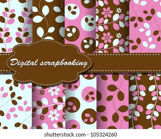 conjunto de papel floral vectorial para el libro de chatarra