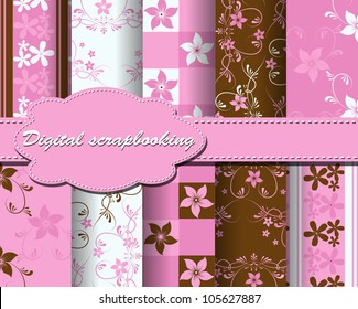 set of vector flower paper for scrapbook