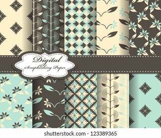 set of vector flower pattern paper for scrapbook