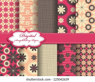 set of vector flower pattern paper for scrapbook