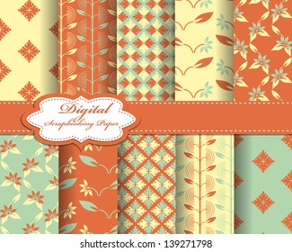 set of vector flower pattern paper for scrapbook