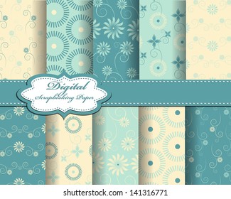 set of vector flower pattern paper for scrapbook
