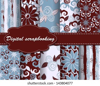 set of vector flower pattern paper for scrapbook
