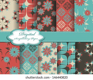set of vector flower pattern paper for scrapbook