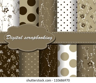 set of vector flower and polka dot paper for scrapbook