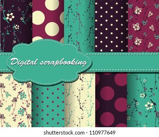 Set Of Vector Flower And Polka Dot Paper For Scrapbook