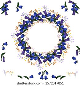 Set of vector flowers. A beautiful wreath. Elegant flower collection with isolated blue, violet flowers. Design for invitations, wedding or greeting cards.Editable element.