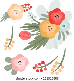 Set Vector Flowers Berries Stock Vector (Royalty Free) 251518888 ...